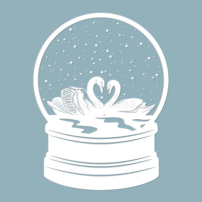 Snow globe, swans and snow inside. Laser cut. Vector illustration. Pattern for the laser cut, plotter and screen