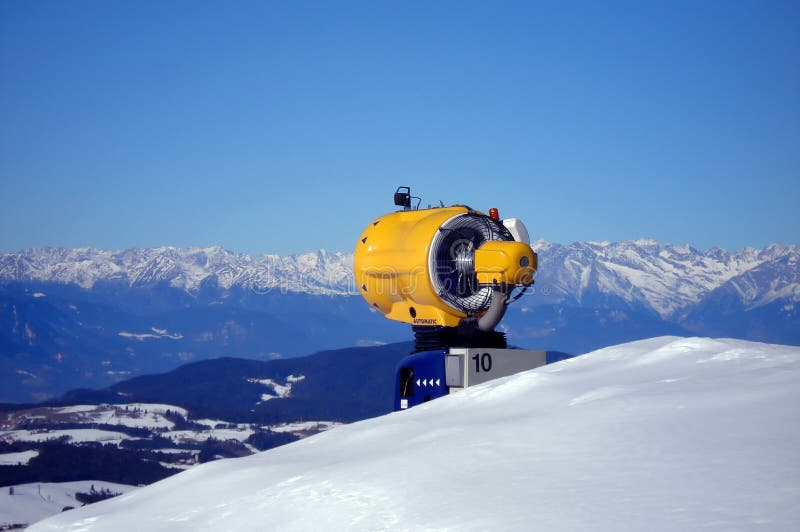 Snow Maker Machine Works Snow Gun Or Snow Cannon At Ski Slopes Resort
