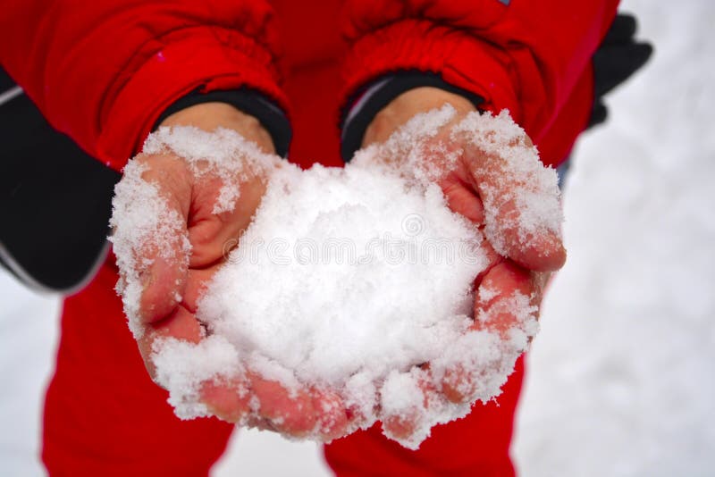 Snow in the hands of close-up