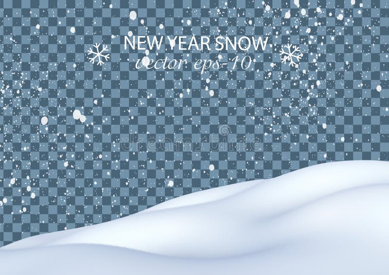 Snow hills. Realistic snow landscape. Falling snow vector. Winter background for new year. royalty free illustration