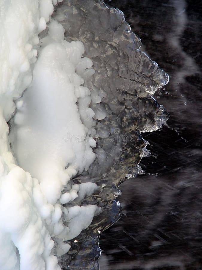 Snow and ice over flowing water