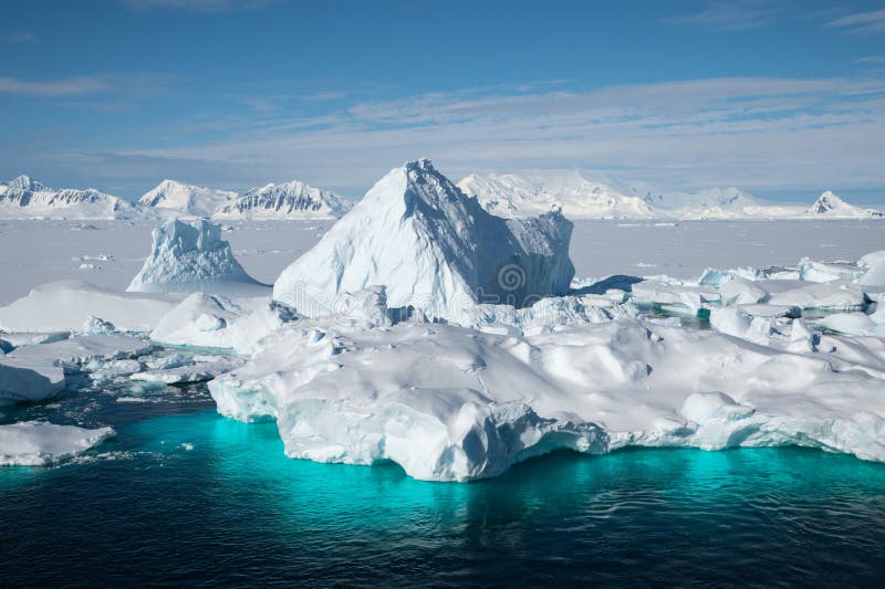 Snow and iceberg landscape, Hanusse Bay, Antarctica.