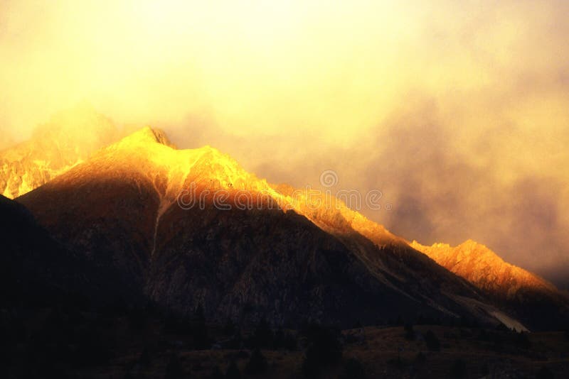 Snow mountain in sunset