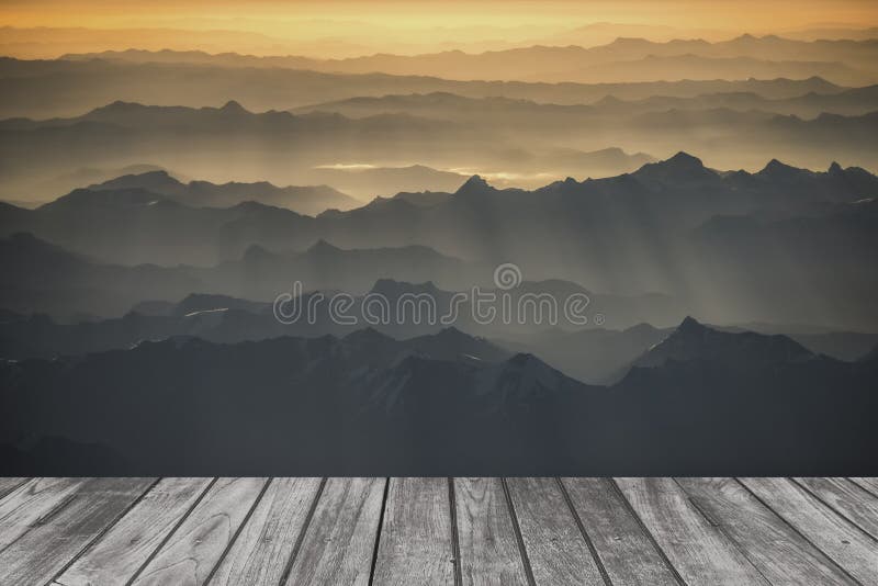 Snow mountain and Wood terrace landscape.