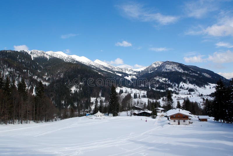 Snow, Mountains, Small Hauses.