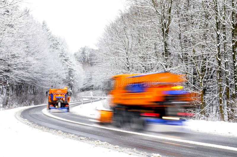 Snow Plow on Winter Road, Vehicles Blurred Stock Photo Image of plow