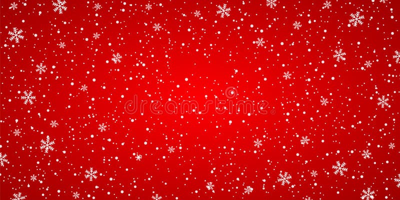 Snow red background. Christmas snowy winter design. White falling snowflakes, abstract landscape. Cold weather effect