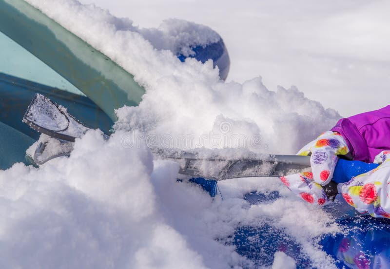 Snow removal from car body stock photo. Image of morning 50356502