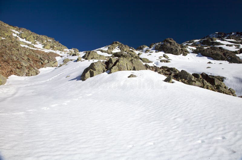 Snow slope with big rocks stock image. Image of snow 10522111