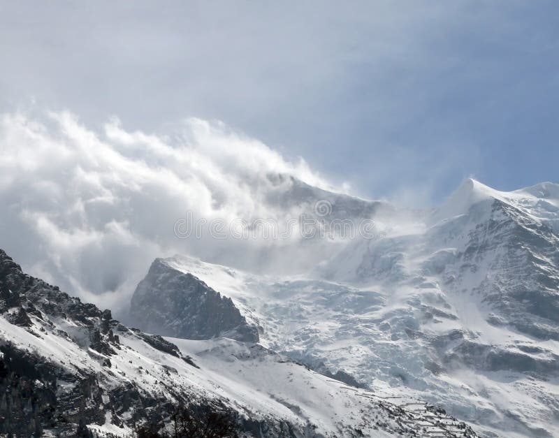 Snow storm over Eiger glacier