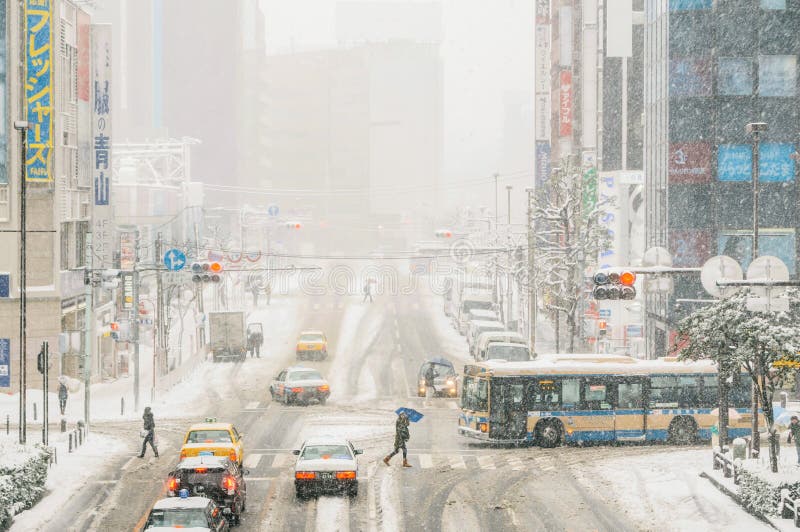 Snow Storm in Yokohama, Japan Editorial Stock Image Image of road, frost 38088244