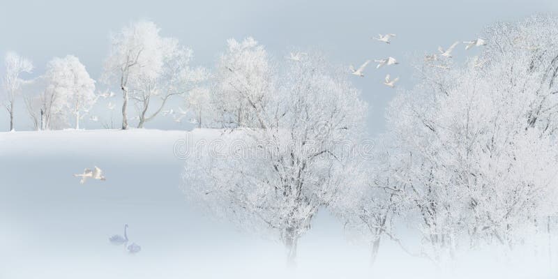 Snow tree and swan