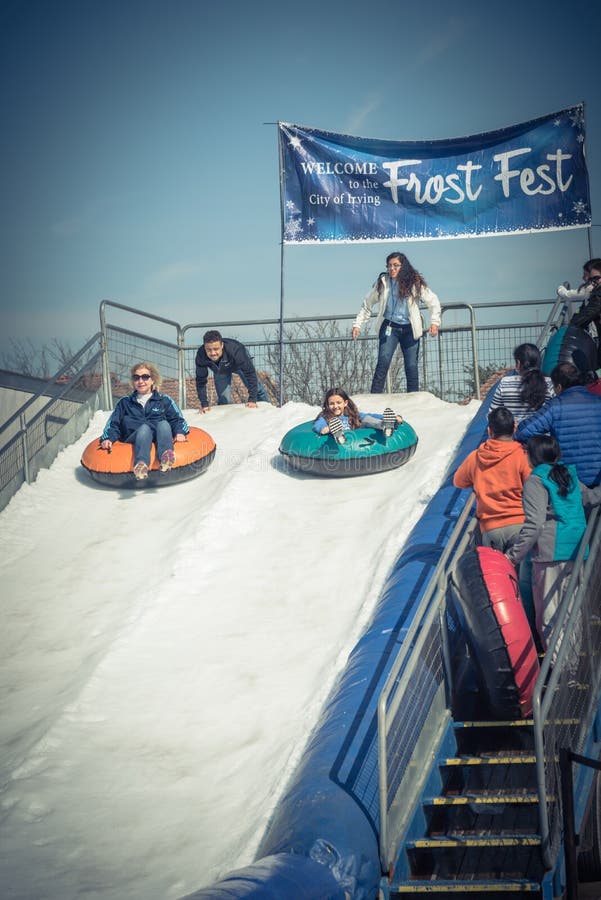Snow Tubing Hill Riding at Frost Fest Event in Irving, Texas Editorial Stock - Image of family,