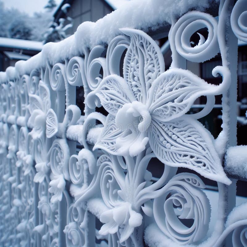 Snow white orchid petals cling to fences their intricate patter vector illustration