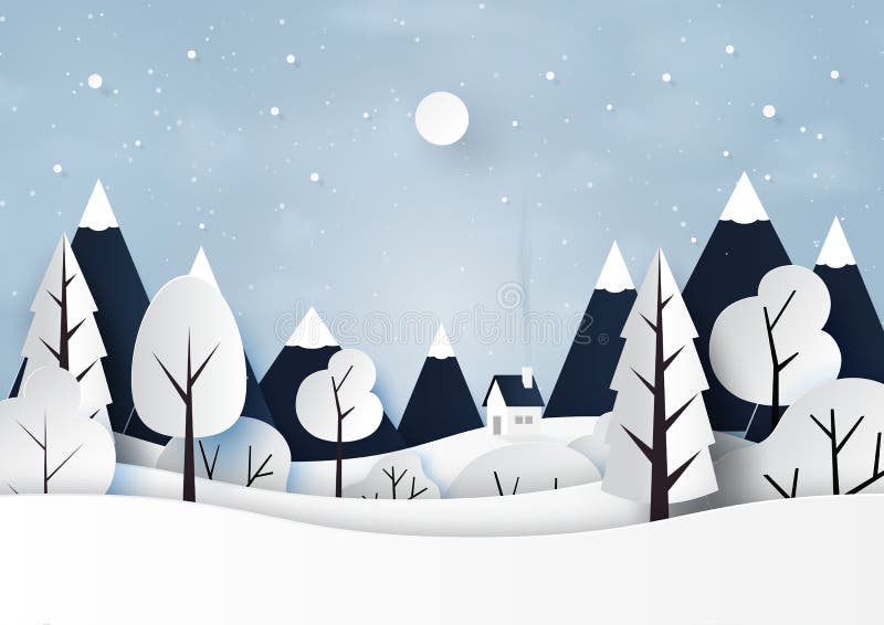 Snow and winter season landscape paper art style