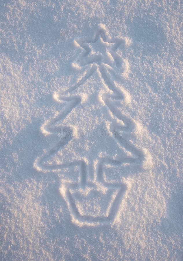 Snow Xmas Tree. Christmas tree drawn in snow Snow Xmas Tree. Christmas tree drawn in snow