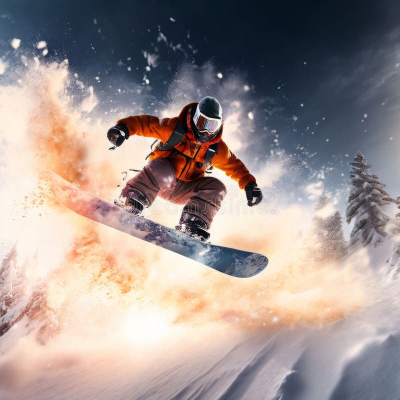 snowboarding big air a scene where snowboarders launch off a massive jump that glows with ether. snowboarding big air a scene where snowboarders launch off a massive jump that glows with ether