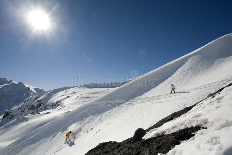 Snowboard freeride in high mountains