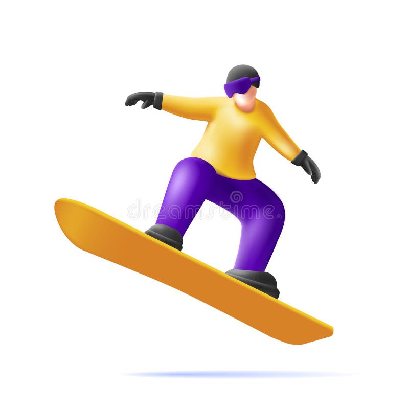 Snowboard Jump Rennen Snowboarder 3D Rendering Zeichen Abbildung vektor abbildung