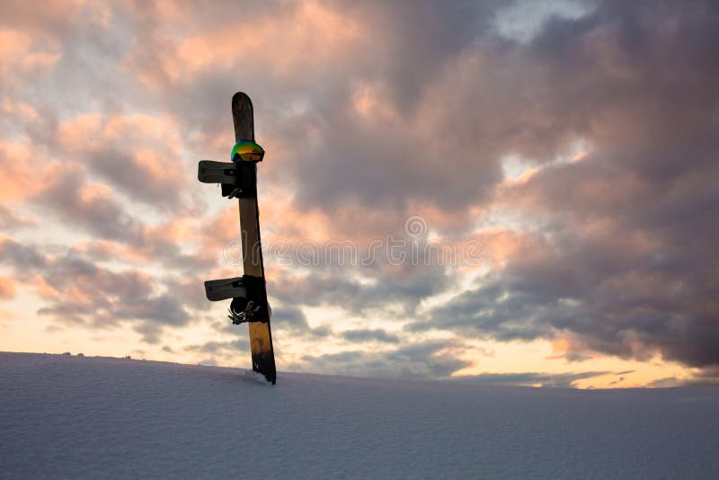Powder Texture and Snowboard at Sunset Stock Photo Image of cold