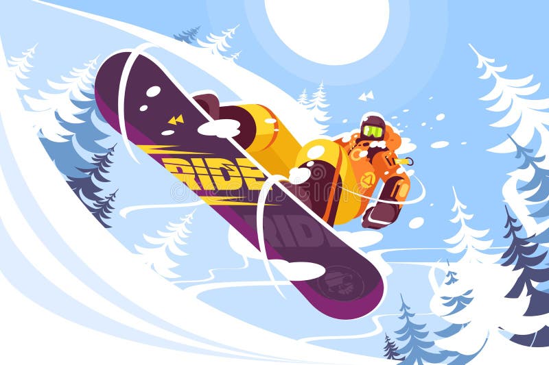 Snowboarder de salto no terno na moda ilustração do vetor Snowboarder de salto no terno na moda ilustração do vetor