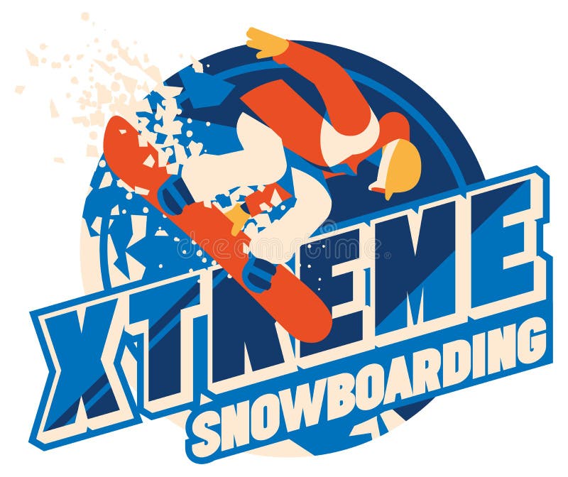 Snowboarder di Freeride nel moto Logo o emblema di sport illustrazione di stock Snowboarder di Freeride nel moto Logo o emblema di sport illustrazione di stock