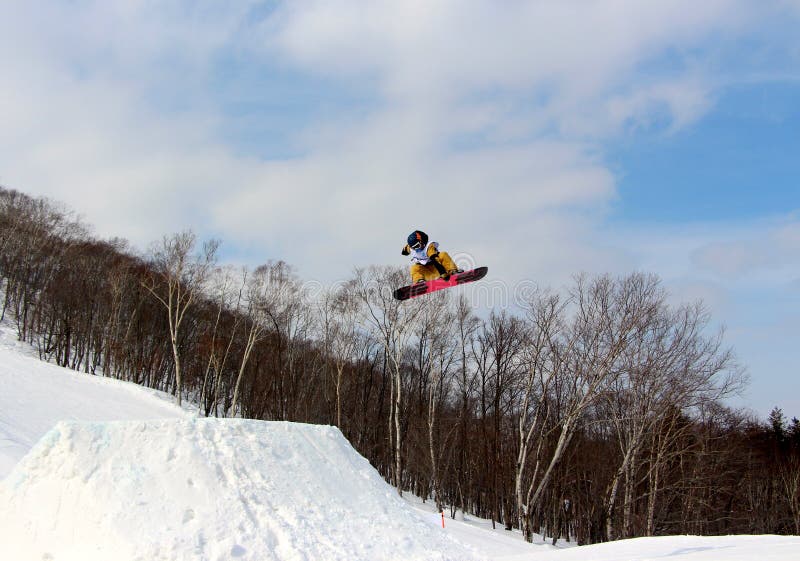 Snowboarder Going Off a Big Jump in Hanazono Park Stock Image Image