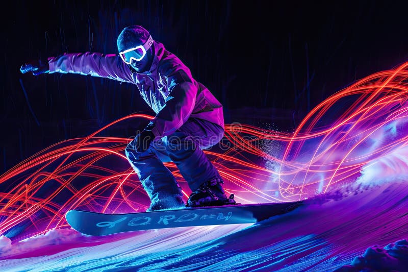 Snowboarder met Neon Lichtsporen stock illustratie