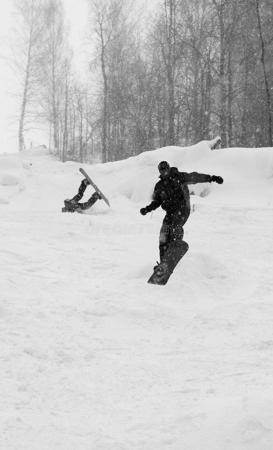 Snowboarder s jump and misfortune