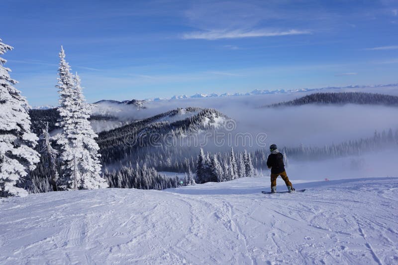 Snowboarder связывает внутри: Упакованный порошок на горнолыжном курорте сига стоковая фотография rf