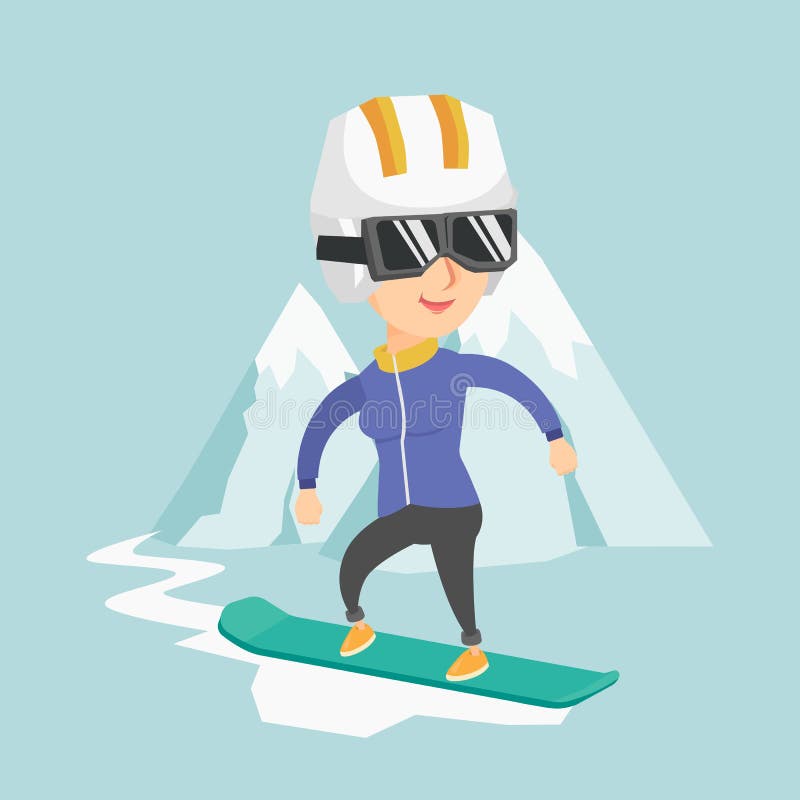 Snowboarding caucasiano nova da mulher ilustração royalty free Snowboarding caucasiano nova da mulher ilustração royalty free
