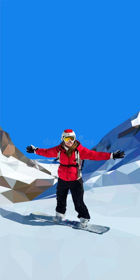 Snowboarding da jovem mulher sobre a montanha ilustração do vetor Snowboarding da jovem mulher sobre a montanha ilustração do vetor
