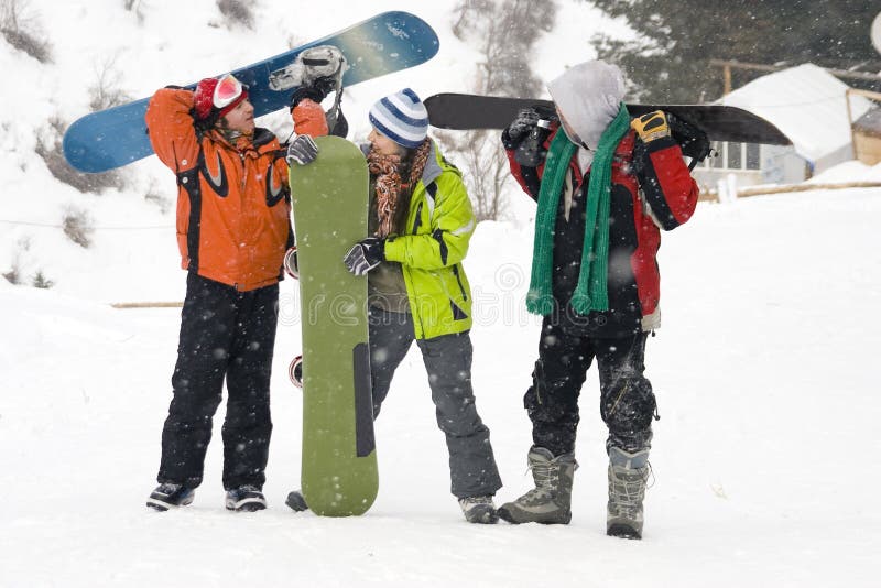 Snowboarding team, health lifestyle royalty free stock images