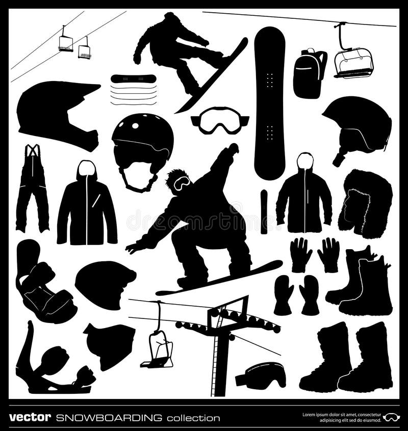 Snowboardingelement-Vektorsatz lizenzfreie abbildung
