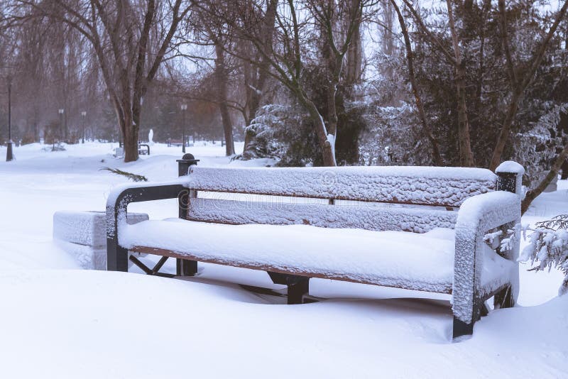 Snowbound bench in the park. royalty free stock photos Snowbound bench in the park. royalty free stock photos