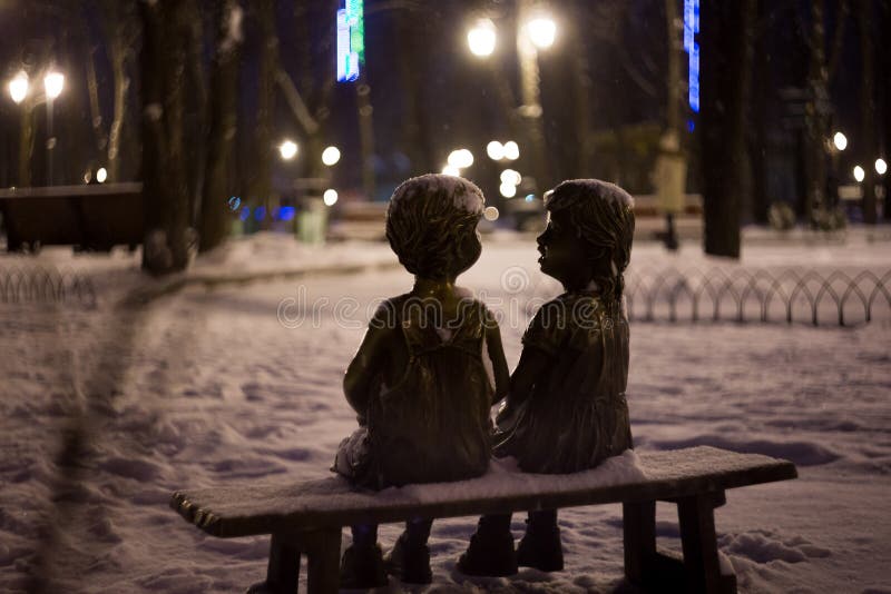 Snowbound bronze statues stock image. Image of outdoor 64814349