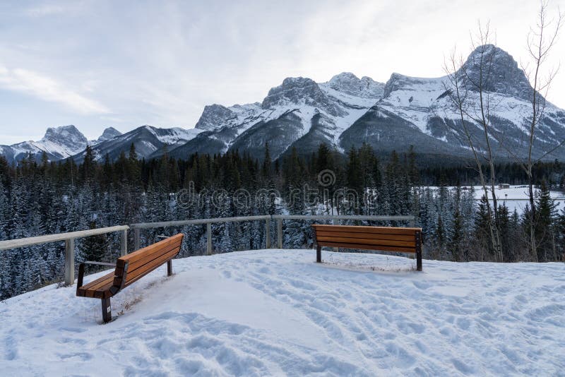 Snowcapped Canadian Rockies mountain range. Mount Lawrence Grassi Ha Ling Peak