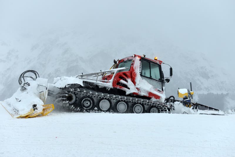 Snowcat, Machine for Snow Removal, Preparation Ski Trails Stock Image ...