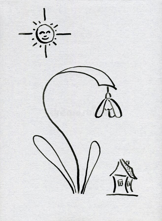 Snowdrop Que Crece Cerca De Una Casa Del Pueblo Dibujo De La Tinta India  Stock de ilustración - Ilustración de amor, historieta: 112440164