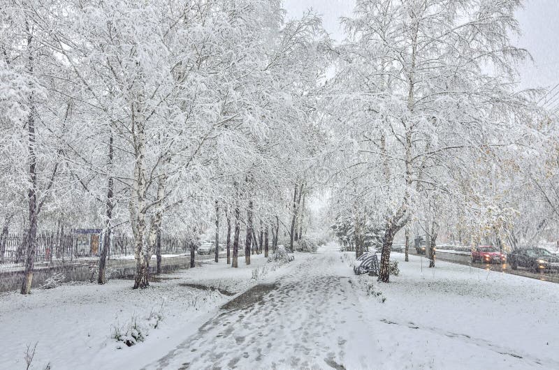 Road covered in ice and snow after a snow storm in Wisconsin. 