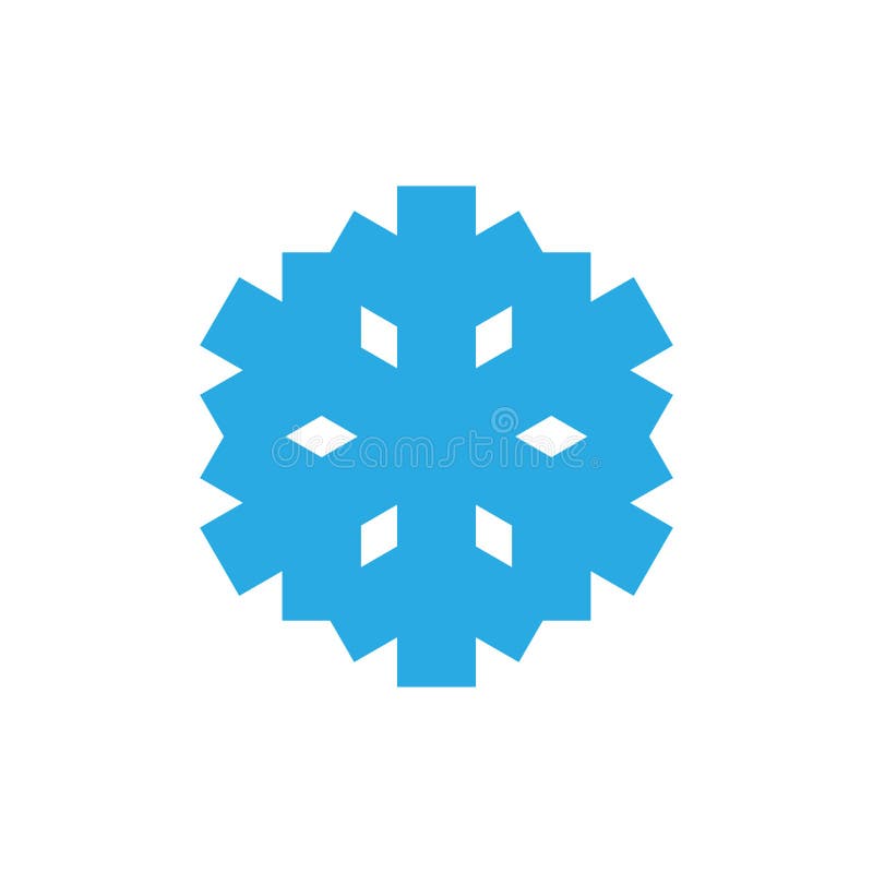 Snowflake icon. Blue silhouette snow flake sign, isolated on white background. Flat design. Symbol of winter, frozen