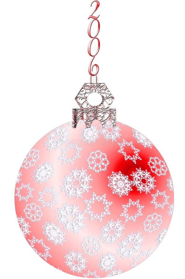 Red Christmas tree ornament with white snowflakes and 2006 hanger. Artwork illustration isolated on white. Red Christmas tree ornament with white snowflakes and 2006 hanger. Artwork illustration isolated on white.