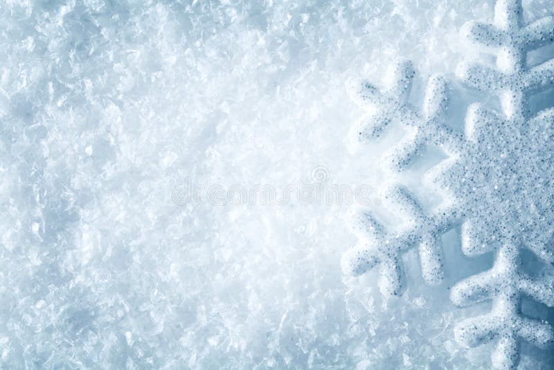 Snowflake on Snow, Blue Snow Flake Crystals Winter Background