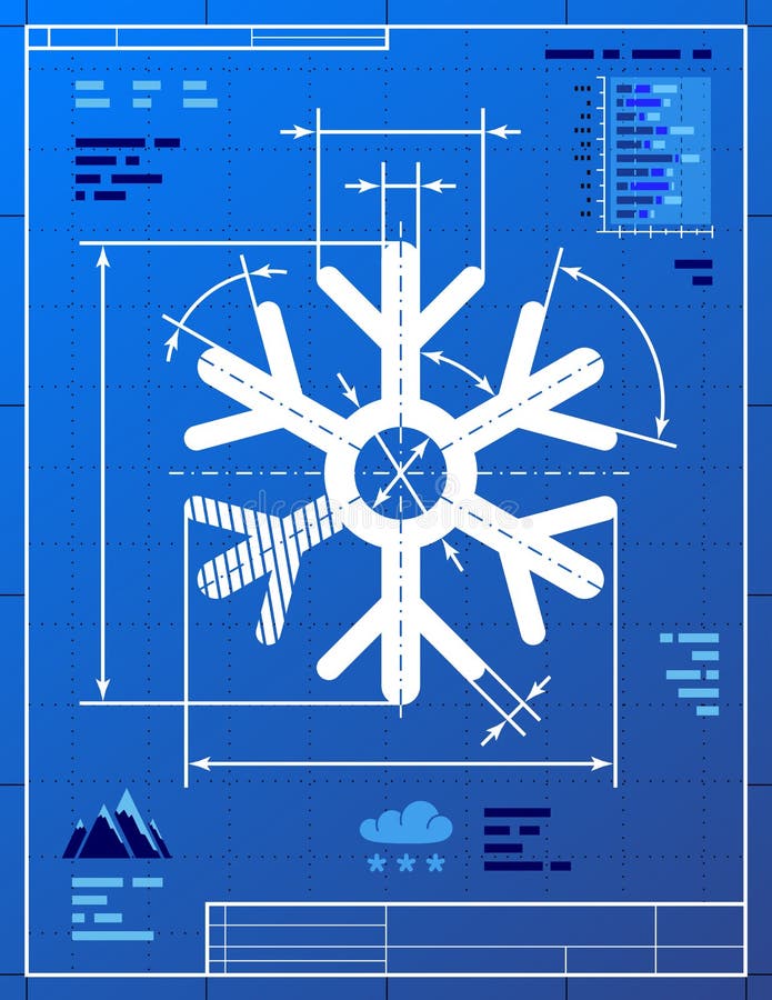 Snowflake symbol like blueprint drawing