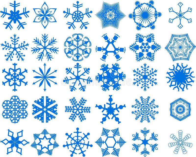 30 beautiful cold crystal snowflakes - vector illustration. Fully editable, very easy color change. 30 beautiful cold crystal snowflakes - vector illustration. Fully editable, very easy color change.