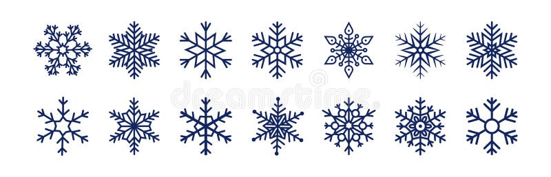 Snowflakes icon set. Ice, frozen, snow flakes for Christmas design, background. Blue ornament for holiday\ s card. vector