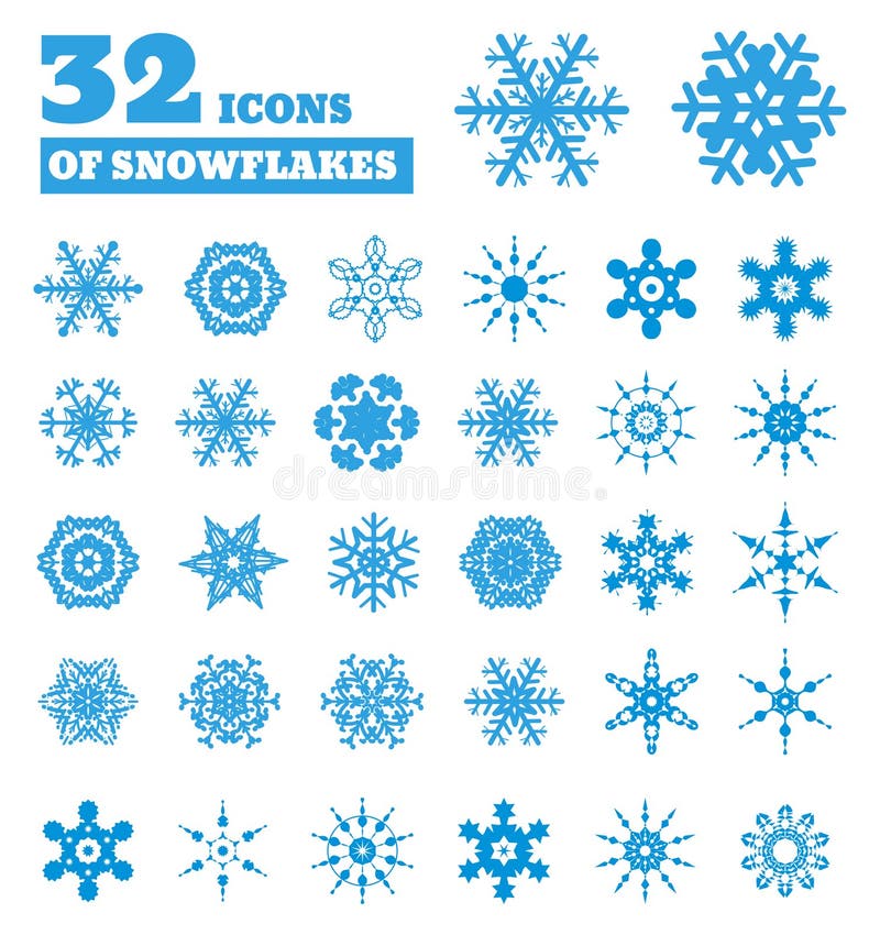 Snowflakes. A set of 32 icons.