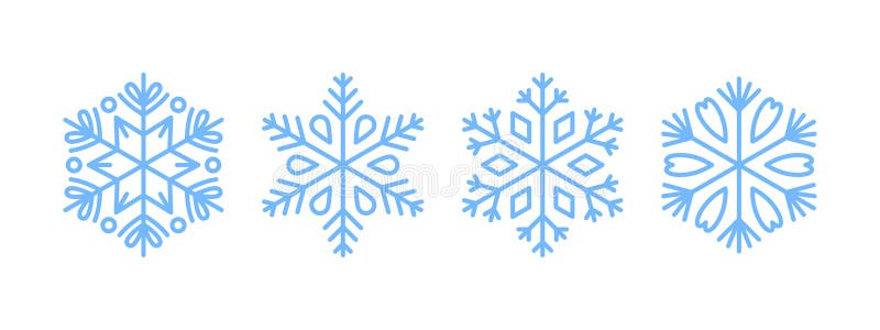 Snowflakes set. Light blue snowflakes. Snowflake different icons. Vector scalable graphics.
