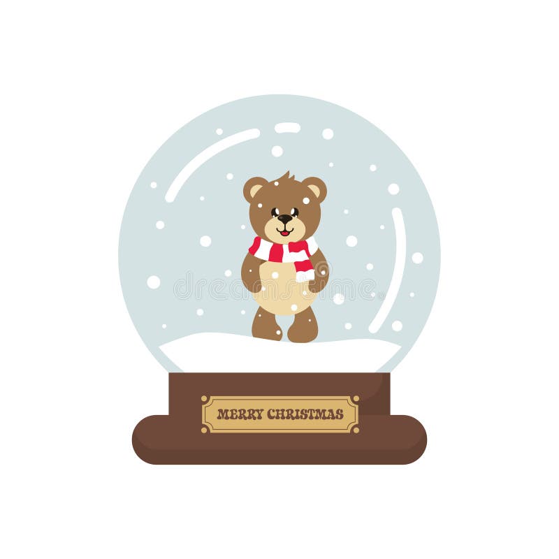 Snowglobe рождества шаржа милое с милым медведем иллюстрация штока
