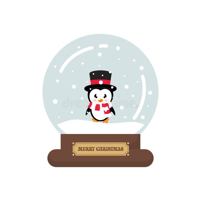 Snowglobe рождества шаржа милое с милым пингвином иллюстрация штока